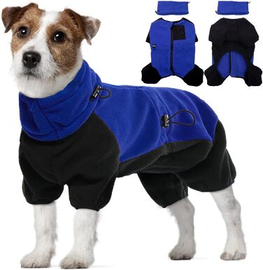 Теплий зимовий одяг для собак: куртка-комбінезон з ніжками та навушниками (синій, M)