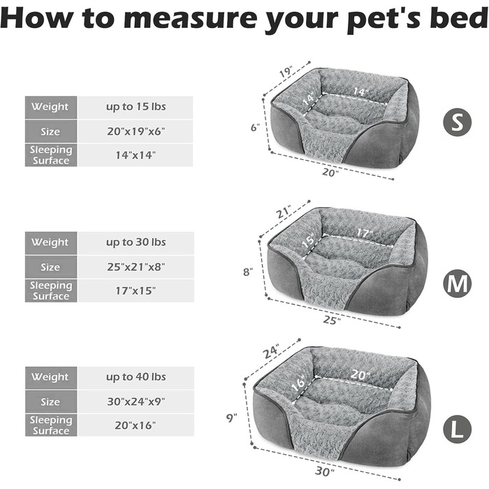 Ортопедичне ліжко для собак INVENHO, прямокутне, миюче, м'яке, з антиковзною основою, XL (35'x 25'x 9'), сірий колір