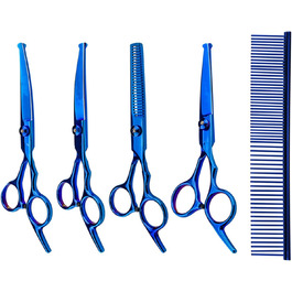 Набір професійних ножиць для грумінгу собак 6-в-1: прямі, зігнуті, для стрижки та розрідження. Ідеально для догляду за шерстю вашого улюбленця.