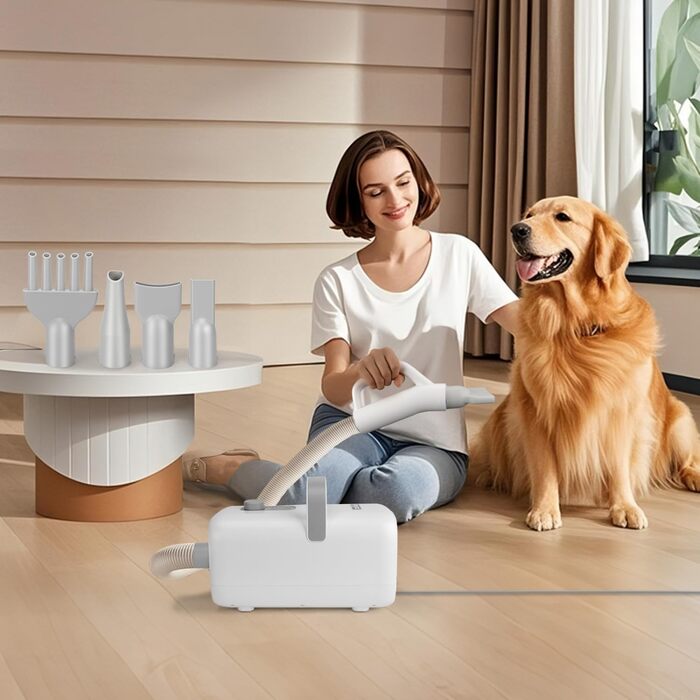 Професійний фен для грумінгу домашніх тварин Nobleza Pet Blower - 4 насадки, регулювання швидкості/тепла, тихий