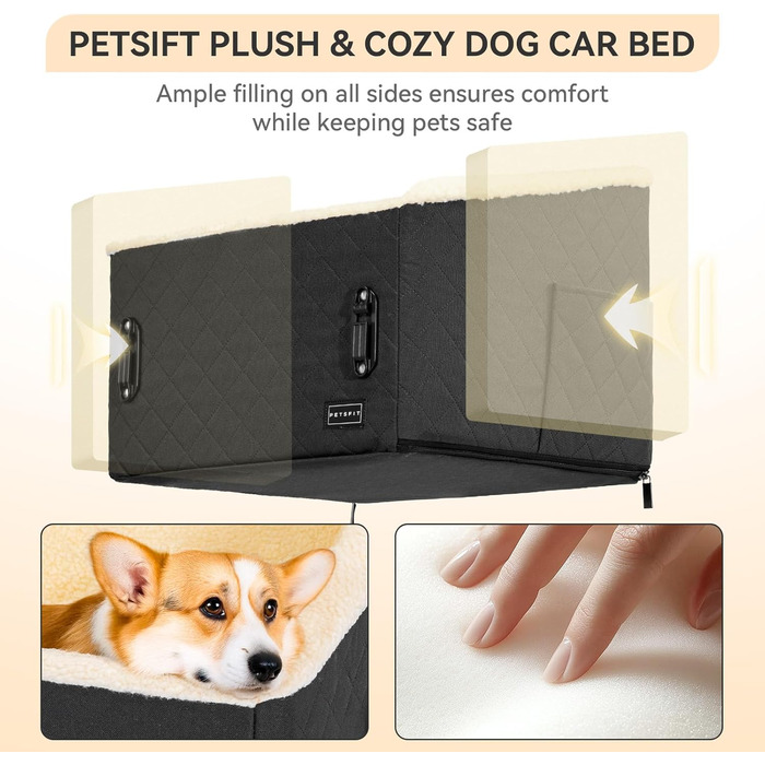 PETSFIT Автокрісло для собак, підняте на 12.5 см, чорний, для собак до 12 кг