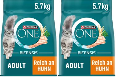 Сухий корм для дорослих котів PURINA ONE Bifensis з куркою, набір 2 x 5,7 кг