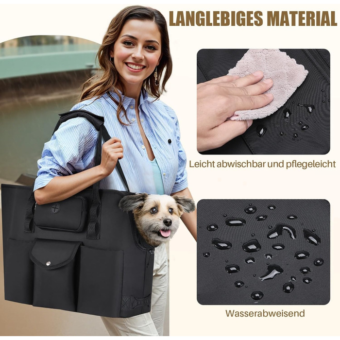 Сумка-переноска для собак SlowTon - для маленьких собак та кошенят до 5.5 кг, чорна, з сумкою та безпечною лінією