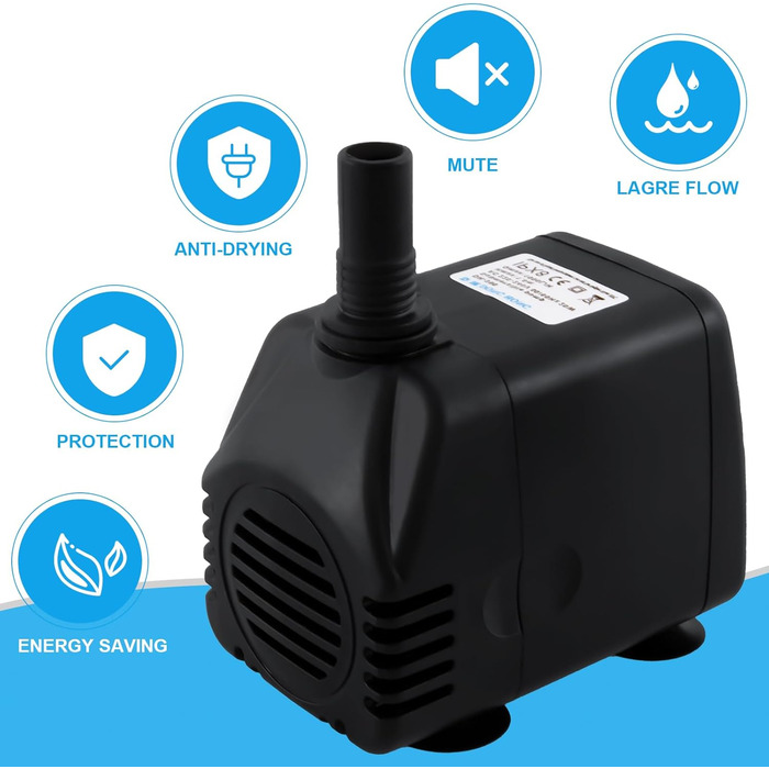 Погружний насос для ставка/акваріума Wasserpumpe 1800 л/год, 3 насадки (13/16/19 мм), 20 Вт