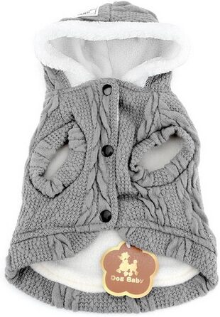 Світер для собак SMALLLEE_LUCKY_STORE з капюшоном, теплий худі, куртка, верхній одяг для маленьких собак, розмір M (спинка: 24 см, груди: 37 см), сірий XL