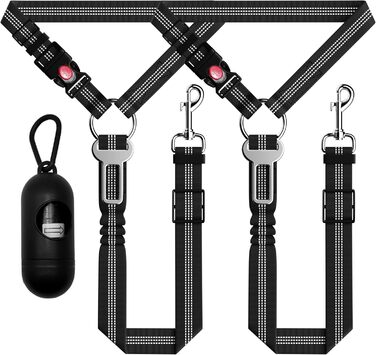 Набір автомобільних ременів безпеки для собак Seyezo (2 шт.), рожево-чорний, регульовані, світловідбиваючі