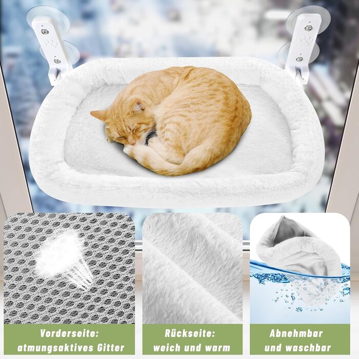 Лежанка для котів Casgee на вікно 60x30 см, гамак для котів з міцними присосками, лежанка для котів на вікно, складане котяче ліжко на вікно, лежанка для котів на підвіконня до 20 кг, гамак для котів на вікно, бежевий котячий лежак XL бежевий