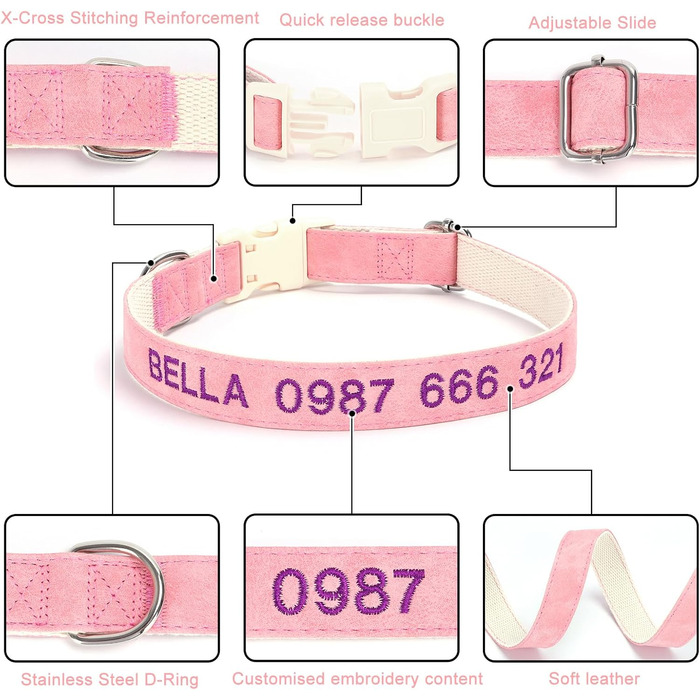 Персоналізоване собаче нашийник з металевою застібкою, нашийник з іменем та номером телефону, регульовані розміри для великих та середніх собак (Collar 06)