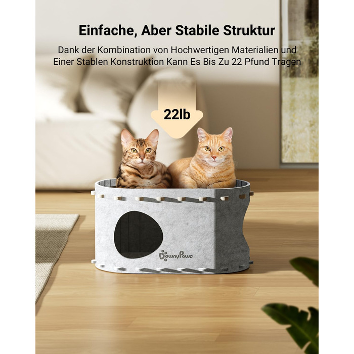 Кігтеточка-будиночок для котів DownyPaws з фетру, 2-ярусна, 50x33x50 см, для ігор та відпочинку, теплий дизайн, захист кігтів, білий