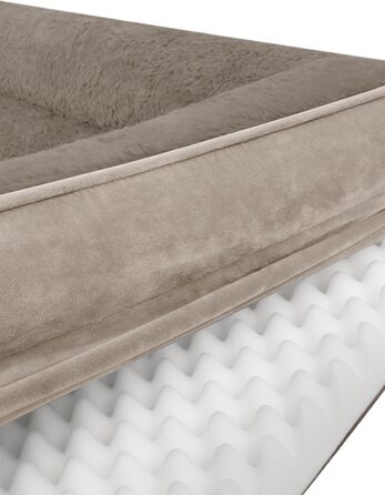 Ортопедичне собаче ліжко Normani для великих, середніх та маленьких собак - м'яке ліжко-диван з високим бортиком, колір бежевий, розмір 60x80x16 см