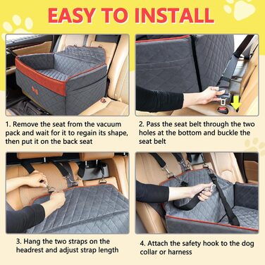 Автокрісло для собак PetsHome: комфортне та безпечне для середніх та великих собак. Знімний чохол, кишенька з Memory Foam, бічні кишені, 2 ремінці безпеки (сірий)