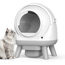 Автоматичний лоток для котів ELS PET з самоочищенням, захистом від розльоту, керуванням через додаток, без запаху, з килимком для котячого туалету та пакетами для сміття (для кількох котів) (Чорний та Сірий) (Білий Сірий)