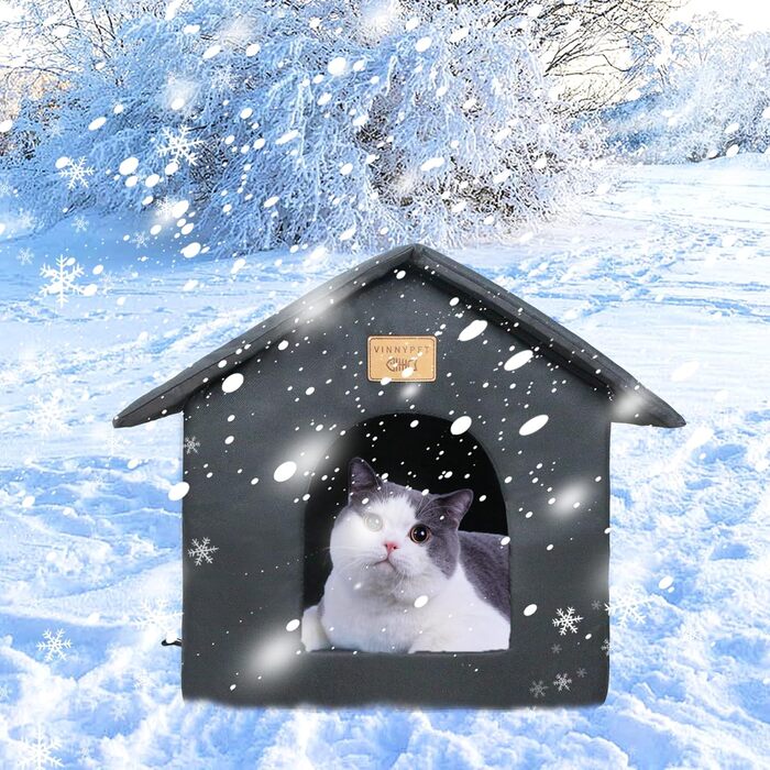 Vinnypet Будиночок для котів і собак вуличний, утеплений, водонепроникний, зимовий, з матрацом, миючийся, для безпритульних тварин, 40x35x40 см, чорний