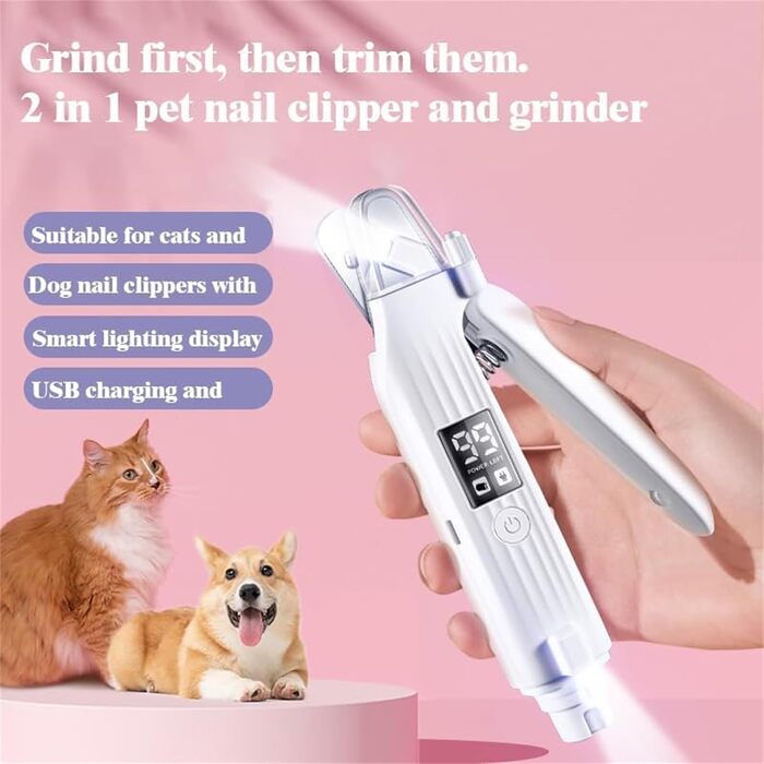 Триммер для нігтів 2-в-1 LED для собак та котів Neu з LED-підсвічуванням, захистом від бризок та регулюванням швидкості