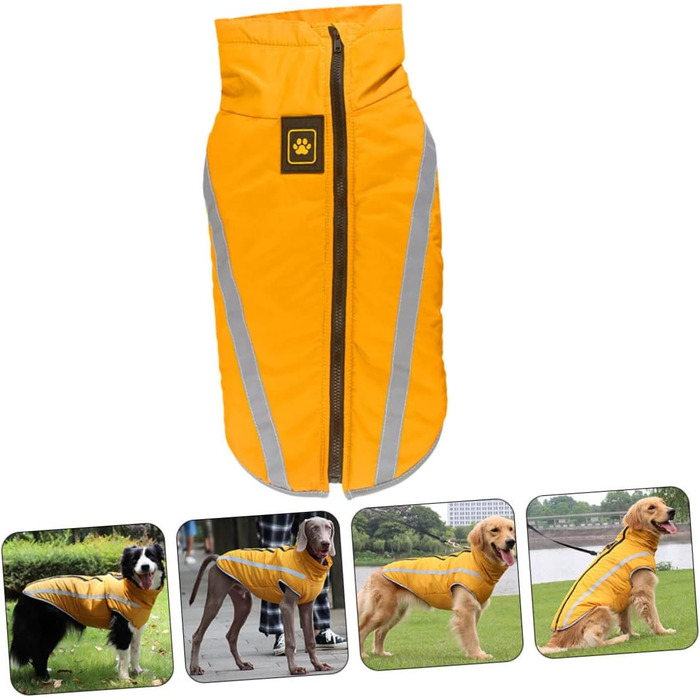 Жовтий водонепроникний дощовик для собак з флісовою підкладкою та світловідбиваючими смугами, 55x68 см