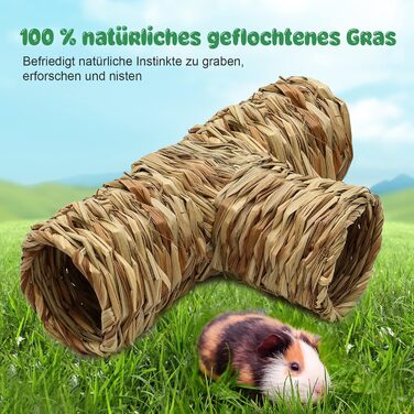 Туннель-укриття для гризунів RANYPET з натурального сухого трави, для хом'яків, морських свинок, єнотів, шиншил, їжаків