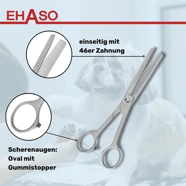 Ножиці для грумінгу собак EHASO, 16,5 см, 46 зубців, нержавіюча сталь