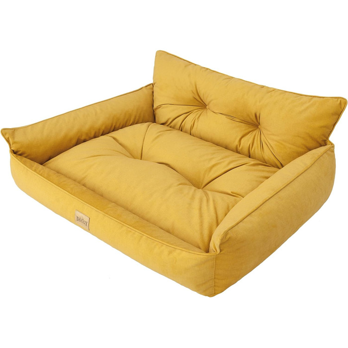 Лежак для собак DOGGY XL 82x63 см, м'яке стьобане ліжко-диван, жовтий, преміум матрац для домашніх тварин