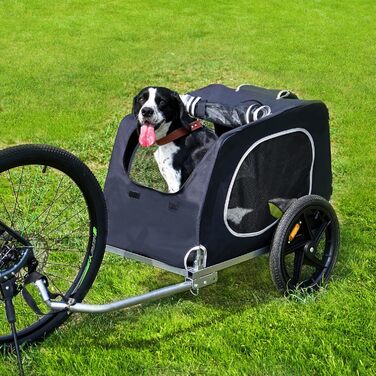 Фаркоп-причіп для собак Soges до 40 кг, складаний, з оксфордської тканини 600D, з вентильованою сіткою, 2 входи, з внутрішнім поводком, з світловідбивачами, чорний