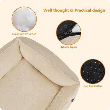 Ліжко для собак, м'яке, знімний чохол, бежеве, 90 x 75 x 25 см