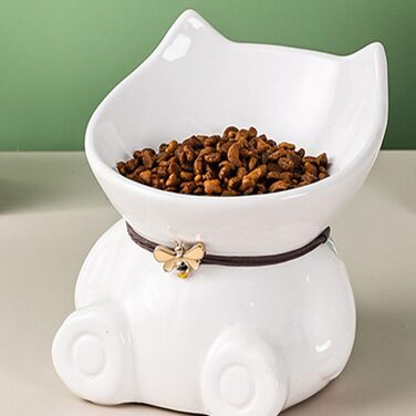 Миска для кота Disoza, піднята, кераміка, зелена, 14.8x14.6x14.3 см, миска у формі кота, для годування, сумісна з посудомийною машиною