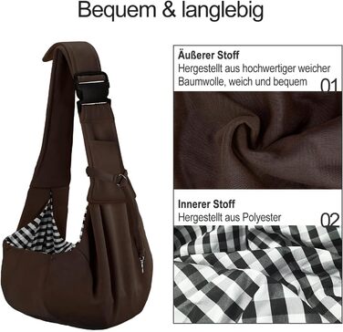 PetLoft Тканинна переноска для собак, реверсивна, регульована, Cross-Body Carrier для собак/кішок/кроликів (Коричнева)