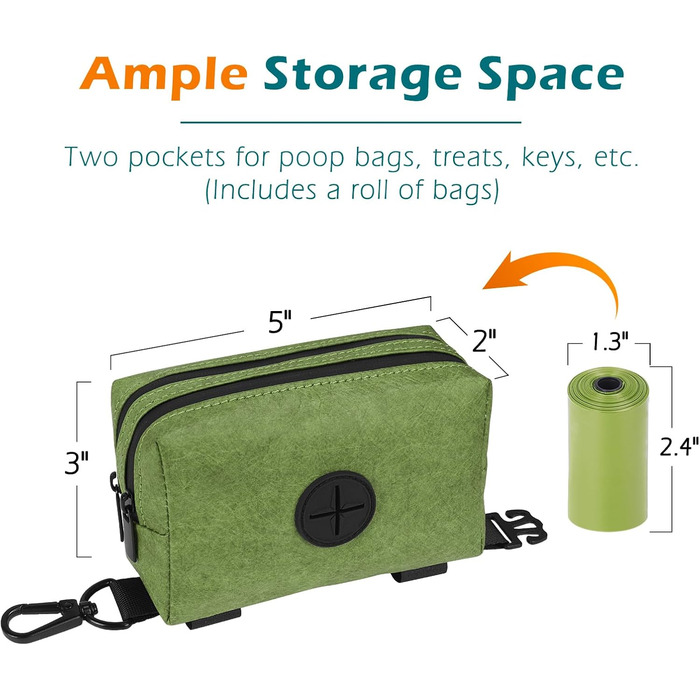 Диспенсер для собачих відходів PetBonus, водонепроникний, з місткістю для ласощів та 15 пакетиків (зелений)