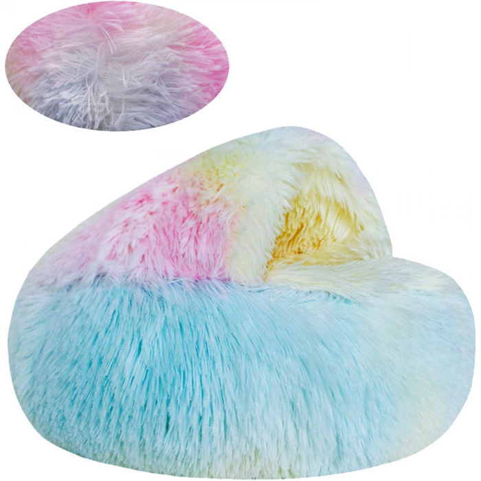 Кругле ліжко для собак та котів Freyamy з капюшоном, Ø50 см, кольорове, плюшеве, тепле, антиковзаюче, для маленьких собак та котів