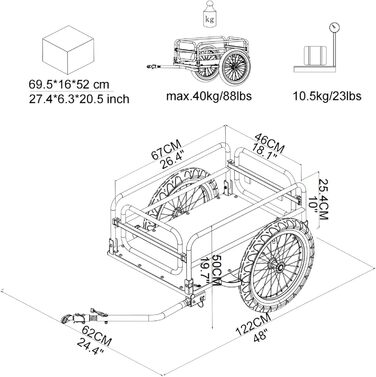 Складаний вантажний причіп Tiggo для велосипеда, об'єм 70 літрів, вантажопідйомність 40 кг
