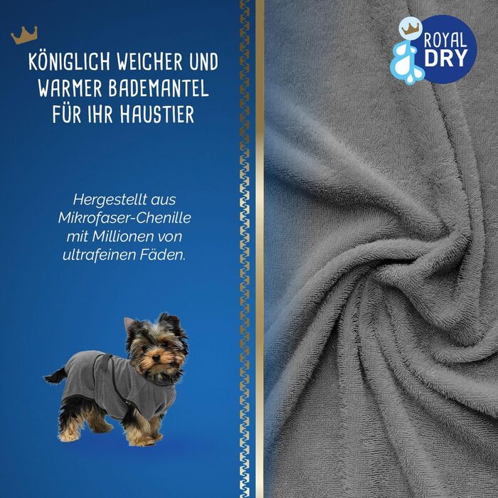 Рушник для собак Роя Dry Hundebademante – для собак середнього розміру, 60-68 см, мікрофібра, сірий (XS)