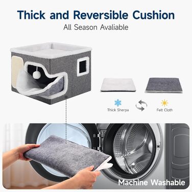 Кігтеточка-будиночок для котів Shikha, 2-ярусна, сіра, XXL, з ігровим м'ячиком, 61x45x32 см