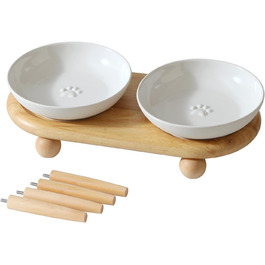 Миска для котів Havniva з піднятою керамічною платформою, широка для вусів, неслизька годівниця та поїлка з 2 підставками, регульований набір мисок (2 миски + підставка, Vintage Latte)