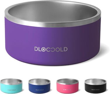 DLOCCOLD Подвійний ізольований миска для корму та води з нержавіючої сталі 1,8 л, нековзна, з гумовим дном для середніх і великих собак та котів