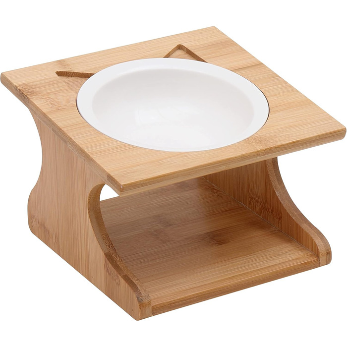 Ергономічна годівниця для котів Limmby з кераміки та бамбукового каркасу | Підвищена годівниця з об'ємом 250 мл