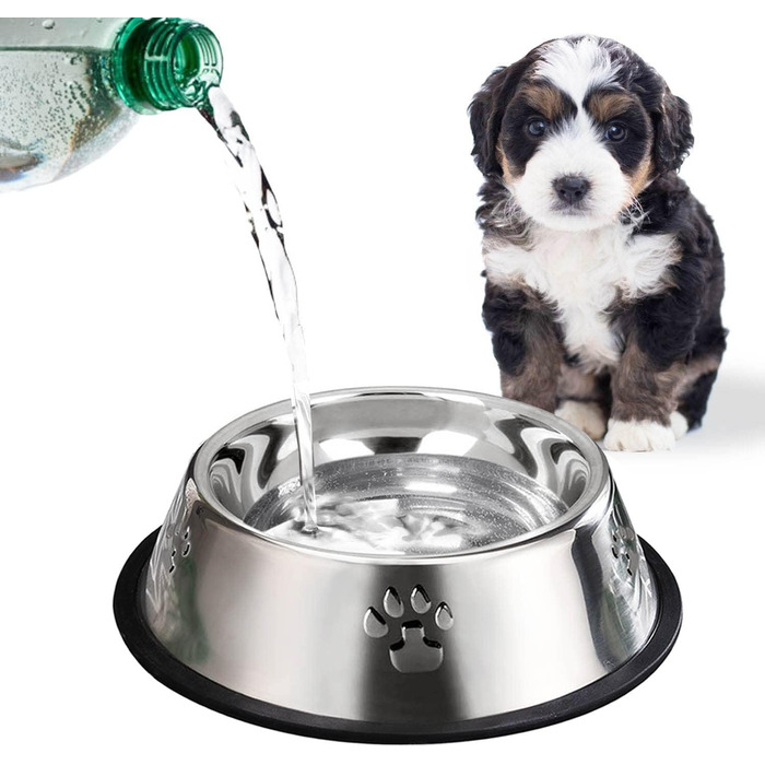 Набір з 2 мисок для собак з нержавіючої сталі, великі (30 см), антиковзкі, для великих собак