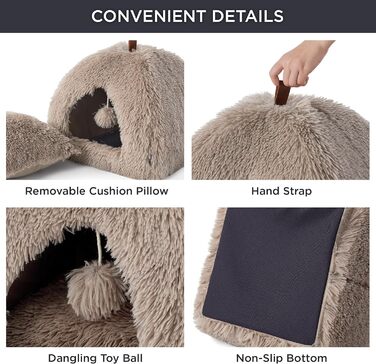 Кішка ліжко BEDSURE велика, кішка печера, 40x40x40 см, плюшеве кішкове будиночок для дому з знімним подушечкою та іграшкою, кішка ліжко BEDSURE, можна прати, (Д 40 x Ш 40 x В 40 см, верблюжий)