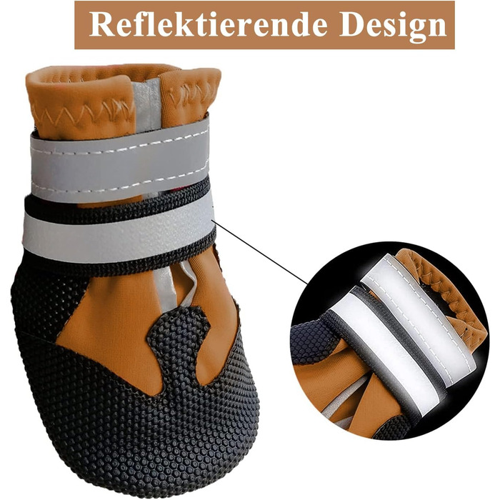 Чоботи для собак REESTBOO: захист лап, 4 шт., водонепроникні, антиковзні, з відбиваючим ремінцем, на липучці, для великих собак, (S, Коричневий)