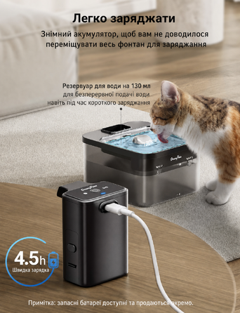 Бездротовий фонтан для котів DownyPaws 2,5 л з датчиком руху чорний