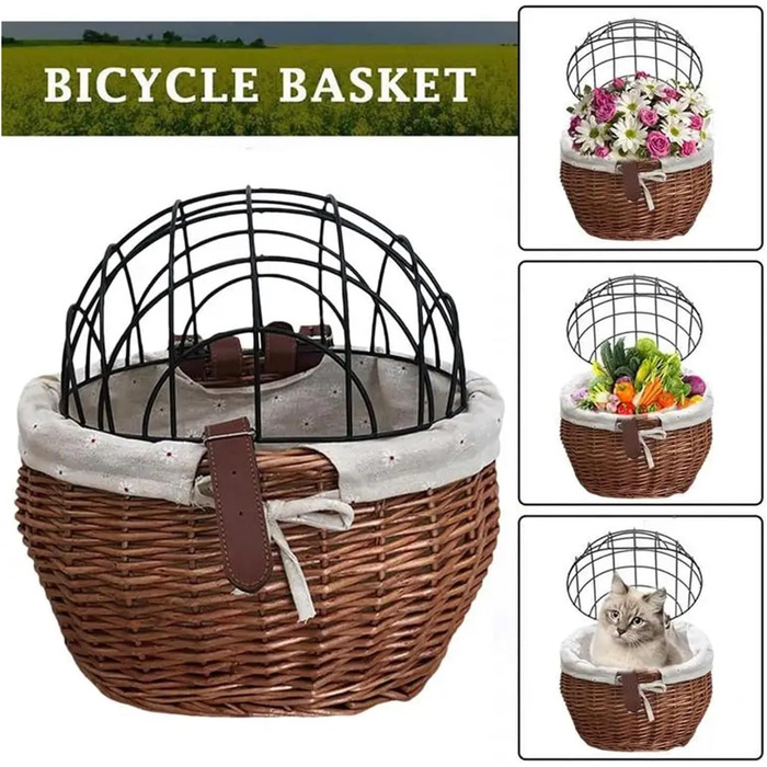Корзина для собак та котів на велосипед, ручна робота, плетені з лози, коричнева