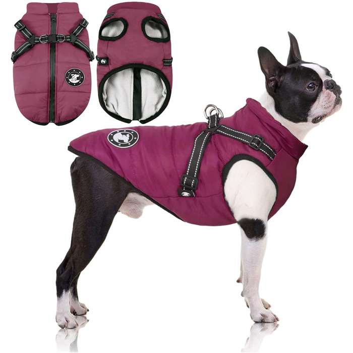 Водонепроникний теплий жилет для собак Французького бульдога, жилет для собак з кріпленням для шлейки, різні розміри, фіолетовий, розмір 10 (обхват грудей 31-36 см)