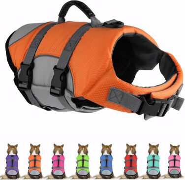 Жилет для собак, плаваючий, світловідбиваючий, регульований, з ручкою для рятування. Підходить для малих, середніх та великих собак. Оранжевий колір.