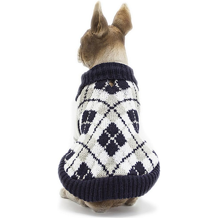 Теплий в'язаний пуловер для собак The Diamond Plaid, морського кольору, XL (вага 12.7-15.9 кг)