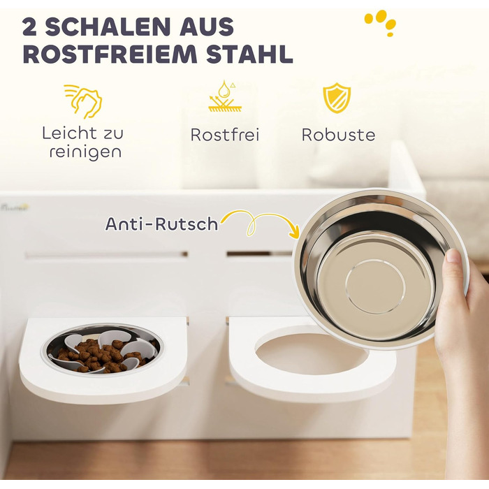 Підвищений годівниця для собак PawHut з регулюванням висоти, антизатримкова підстилка, 2 x 1000 мл, повільна годівниця, годівнича станція для середніх собак та котів, білий