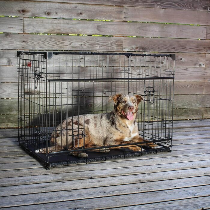 Клітка для собак Lucky Dog Slyder Whisper Glide з розсувними дверима, бічною дверцятю, знімним піддоном, гумовими ніжками та ручкою для перенесення, посилені кути