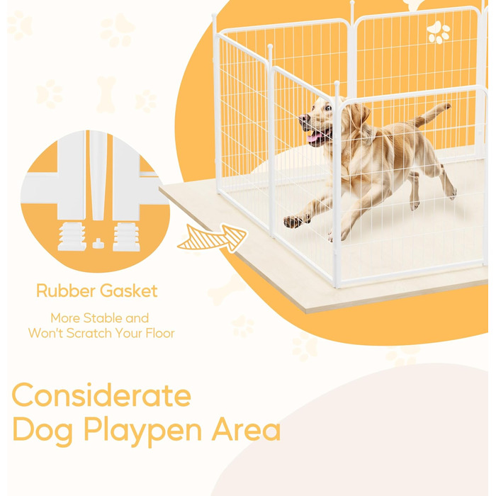 Вольєр для собак HealSmart, 61 см, 8 панелей, міцний метал, портативний, для дому та вулиці, для кемпінгу, двору, автодому, садово-паркових насаджень, приватності, тераси, білий