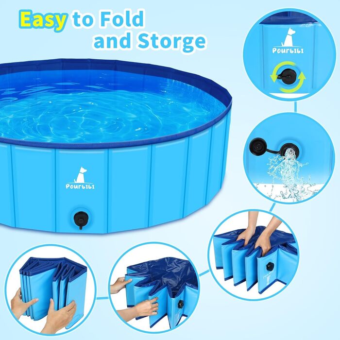 Басейн для собак Pourbibi, 80x20 см, складаний, з ПВХ, антиковзаюча поверхня