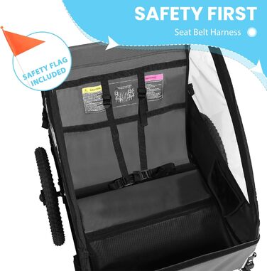 Причіп для велосипеда Sepnine для дітей, на 1 або 2 дітей, від 12 місяців, швидке кріплення, складний, з 5-точковим ременем та кишеньками для зберігання, BT609S-Black