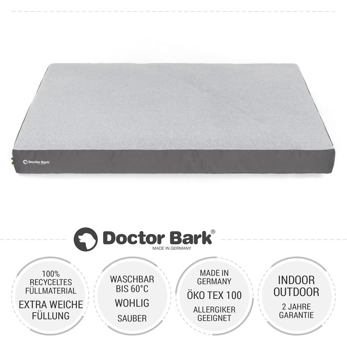 М'який лежак для собак Doctor Bark великих порід, 117x80 см, сірий, GreenLabel (XL, миючий)