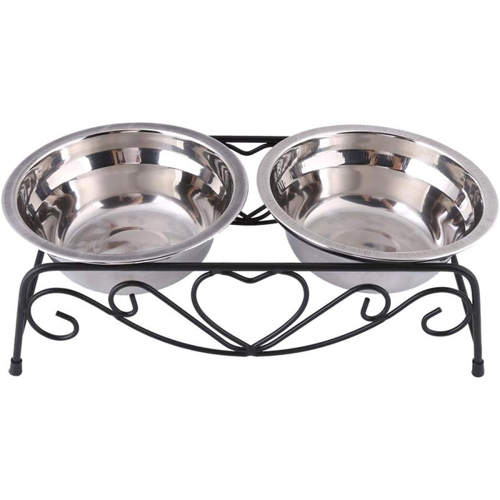 Підвищена годівниця для собак та котів, стійкий піднос з двома мисками (діаметр 13 см), розмір 26 x 14 x 8.5 см