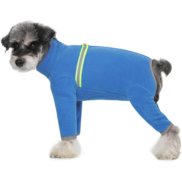 Тепла флісова куртка для собак, зимовий одяг для цуценят, тепла куртка з капюшоном, теплий комбінезон для собак, з кільцем D, для холодної погоди, для собак маленьких та середніх порід, розмір XXL (блакитний) 2XL - довжина спини 40 см, блакитний